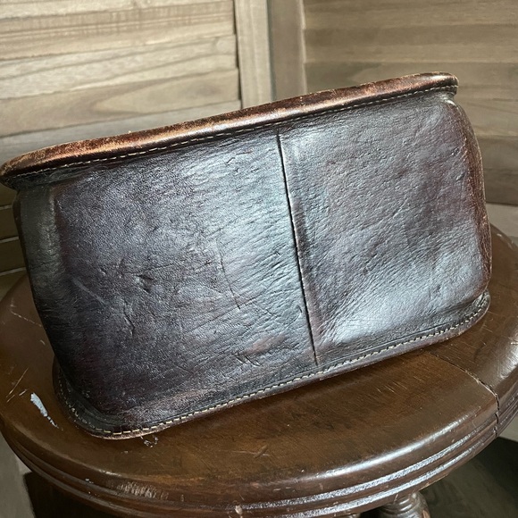 Vintage American West Tooled Leather Floral Satchel Tote Handbag Dark Brown - Picture 8 of 8